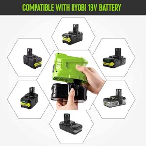 TEPULAS 150W Powered Inverter Generator for Ryobi 18-Volt One+ P108 P107 Battery, Portable Power Source for Ryobi DC 18V to AC 110V Inverter with AC Outlet and Dual USB 5V/2.4A & LED Work Light