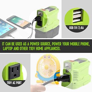 TEPULAS 150W Powered Inverter Generator for Ryobi 18-Volt One+ P108 P107 Battery, Portable Power Source for Ryobi DC 18V to AC 110V Inverter with AC Outlet and Dual USB 5V/2.4A & LED Work Light