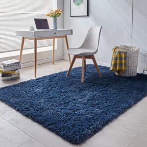 ANVARUG 3x5 Feet Small Area Rug, Upgrade Anti-Skid Durable Rectangular Cozy Rug, High Pile Shag Carpet Rugs for Indoor Home Decorative, Navy Blue