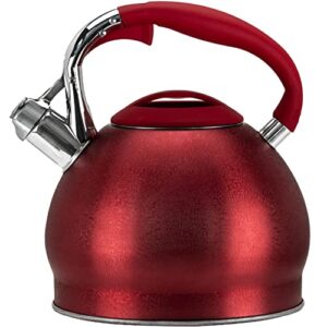 prioritychef tea kettle for stovetop, soft touch rapidcool handle, won't rust food safe stainless steel teapot body, whistling tea pot compatible with all stove tops, red