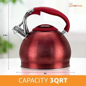 PriorityChef Tea Kettle For Stovetop, Soft Touch RapidCool Handle, Won't Rust Food Safe Stainless Steel Teapot Body, Whistling Tea Pot Compatible with All Stove Tops, Red