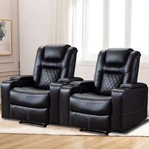 canmov electric recliner chairs set of 2, power recliner chairs with usb ports and cup holders, breathable leather home theater seating with hidden arm storage, black