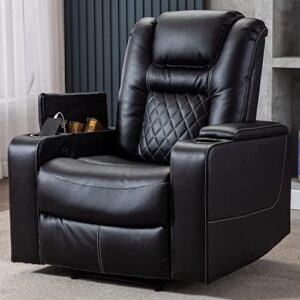 CANMOV Electric Recliner Chairs Set of 2, Power Recliner Chairs with USB Ports and Cup Holders, Breathable Leather Home Theater Seating with Hidden Arm Storage, Black