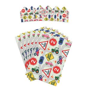 CENTRAL 23 Colorful Wrapping Paper for Kids - 6 Sheets of Gift Wrap with Tags - Age Two - 2nd Birthday Wrapping Paper for Boys - Car Tractor Motorcycle - Cones Road Signs - Son Grandson