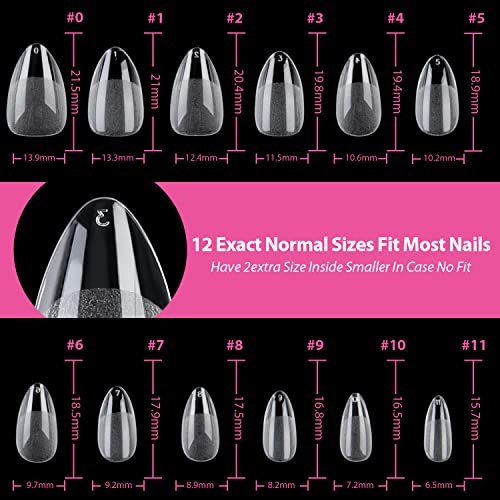 UNA GELLA Short Almond Fake Nails 504pcs Short Almond Press on Nails Pre-shape Short Almond Gel Nail Tips for Full Cover Acrylic Short Almond Nails False Nails For Nail Extension Home DIY Nail Salon 12 Sizes Gelly Tips