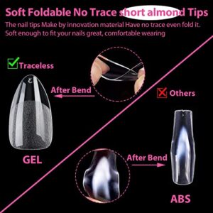 UNA GELLA Short Almond Fake Nails 504pcs Short Almond Press on Nails Pre-shape Short Almond Gel Nail Tips for Full Cover Acrylic Short Almond Nails False Nails For Nail Extension Home DIY Nail Salon 12 Sizes Gelly Tips