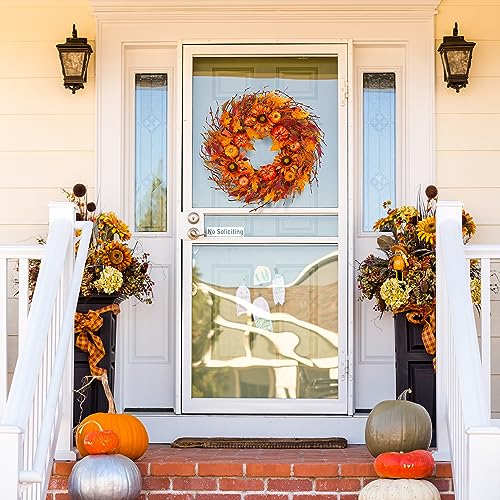 Sggvecsy Fall Wreath 22’’ Autumn Front Door Wreath Harvest Wreath with Pumpkin Sunflower Berry Maple Leaves Fall Decorations for Outside Indoor Wall Window Festival Thanksgiving Fall Autumn Decor