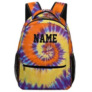 aicihert custom orange tie dye backpack personalized name text backpack daypacks customized bookbags school bag for student boys girls