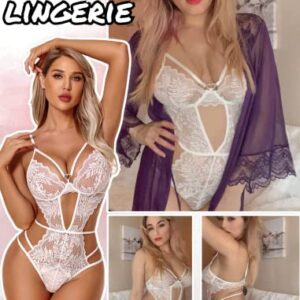 Avidlove Lingerie for Women Sexy Naughty White Lingerie Bridal Lingerie Teddy Deep V Sexy Lace Bodysuit L