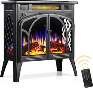 r.w.flame electric fireplace stove heater with remote control, 25" fireplace heater, adjustable brightness and heating mode, overheating safe design,flame work with or without heat