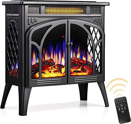 R.W.FLAME Electric Fireplace Stove Heater with Remote Control, 25" Fireplace Heater, Adjustable Brightness and Heating Mode, Overheating Safe Design,Flame Work with or Without Heat