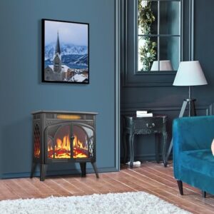 R.W.FLAME Electric Fireplace Stove Heater with Remote Control, 25" Fireplace Heater, Adjustable Brightness and Heating Mode, Overheating Safe Design,Flame Work with or Without Heat