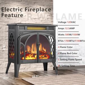 R.W.FLAME Electric Fireplace Stove Heater with Remote Control, 25" Fireplace Heater, Adjustable Brightness and Heating Mode, Overheating Safe Design,Flame Work with or Without Heat