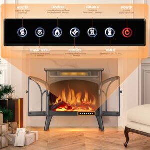 R.W.FLAME Electric Fireplace Stove Heater with Remote Control, 25" Fireplace Heater, Adjustable Brightness and Heating Mode, Overheating Safe Design,Flame Work with or Without Heat