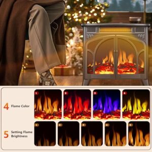 R.W.FLAME Electric Fireplace Stove Heater with Remote Control, 25" Fireplace Heater, Adjustable Brightness and Heating Mode, Overheating Safe Design,Flame Work with or Without Heat