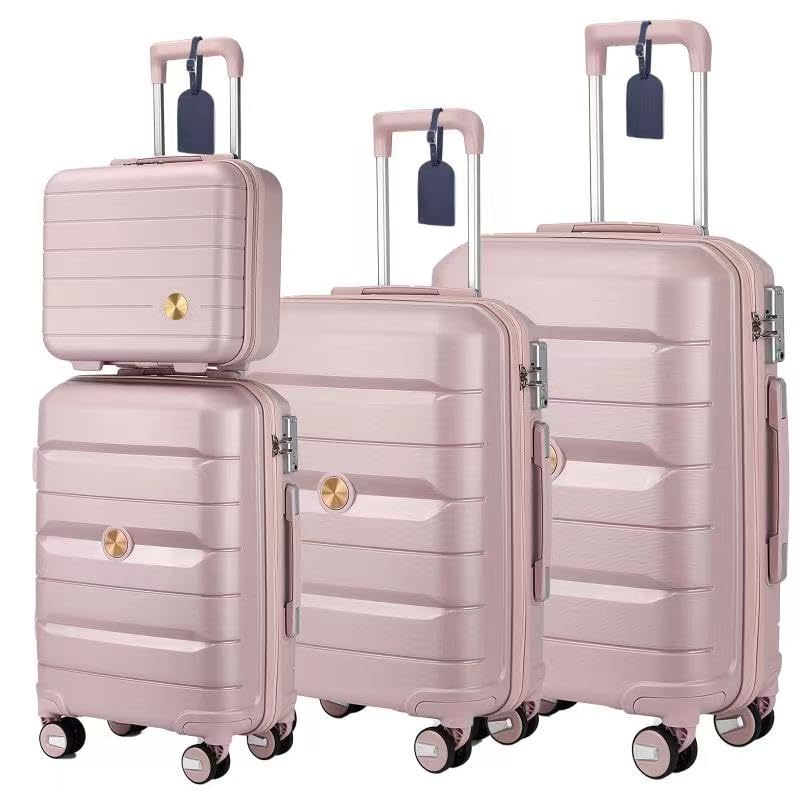 Somago Luggage 3 Piece Set Suitcase Spinner Hardshell Lightweight TSA Lock Carry on 4 Piece Luggage Sets with PP Material (Nude Pink)