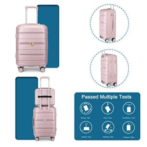 Somago Luggage 3 Piece Set Suitcase Spinner Hardshell Lightweight TSA Lock Carry on 4 Piece Luggage Sets with PP Material (Nude Pink)