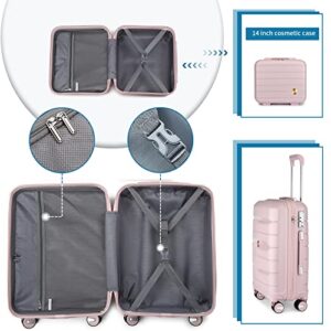 Somago Luggage 3 Piece Set Suitcase Spinner Hardshell Lightweight TSA Lock Carry on 4 Piece Luggage Sets with PP Material (Nude Pink)