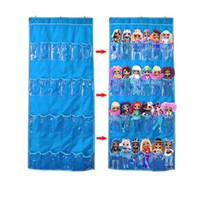 agudou hanging over door toy storage organizer bag, hanging 24 clear view pockets (toys not included), best for keeping rooms clean, compatible with lol omg doll,barbie doll, supply doll etc (blue)