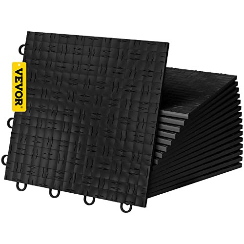 VEVOR Garage Tiles Interlocking, 12'' x 12'', 25 Pack, Black Garage Floor Covering Tiles, Non-Slip Diamond Plate Garage Flooring Tiles, Support up to 55,000 lbs for Basements, Gyms, Repair Shops