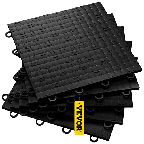 VEVOR Garage Tiles Interlocking, 12'' x 12'', 25 Pack, Black Garage Floor Covering Tiles, Non-Slip Diamond Plate Garage Flooring Tiles, Support up to 55,000 lbs for Basements, Gyms, Repair Shops