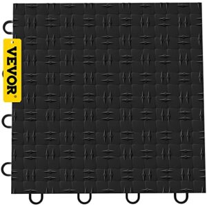 VEVOR Garage Tiles Interlocking, 12'' x 12'', 25 Pack, Black Garage Floor Covering Tiles, Non-Slip Diamond Plate Garage Flooring Tiles, Support up to 55,000 lbs for Basements, Gyms, Repair Shops