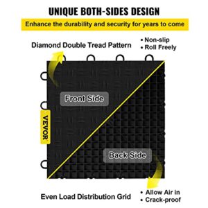 VEVOR Garage Tiles Interlocking, 12'' x 12'', 25 Pack, Black Garage Floor Covering Tiles, Non-Slip Diamond Plate Garage Flooring Tiles, Support up to 55,000 lbs for Basements, Gyms, Repair Shops