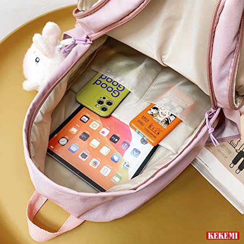 KEKEMI Kawaii Backpack for Girls Women Pin Bear Accessories College High School Bookbag Lightweight Casual Travel Laptop Bag