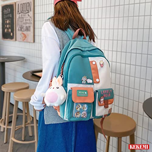 KEKEMI Kawaii Backpack for Girls Women Pin Bear Accessories College High School Bookbag Lightweight Casual Travel Laptop Bag