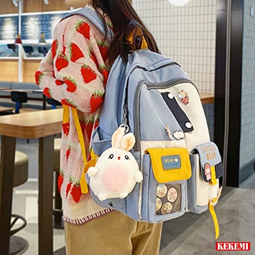 KEKEMI Kawaii Backpack for Girls Women Pin Bear Accessories College High School Bookbag Lightweight Casual Travel Laptop Bag