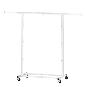 Fishat Freestanding Heavy Duty Metal Clothing Garment Rack Hanging Clothes on Lockable Wheels Mobile for Coats Dresses, Dorm Bedroom Home Balcony, Rolling Organizer Simple Standard Rod Portable, White