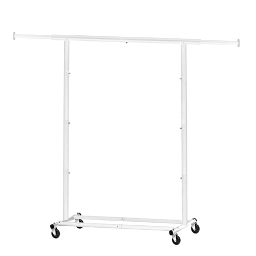 Fishat Freestanding Heavy Duty Metal Clothing Garment Rack Hanging Clothes on Lockable Wheels Mobile for Coats Dresses, Dorm Bedroom Home Balcony, Rolling Organizer Simple Standard Rod Portable, White