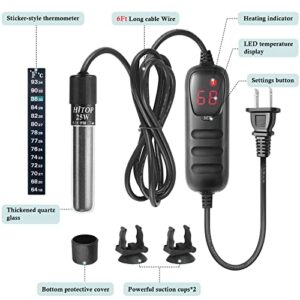 HITOP Mini Submersible Aquarium Heater - 25W 50W 100W 200W 300W Small Heater for Fish Tank 1-70 Gallon with Controller (25W)