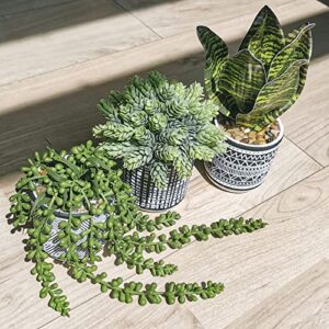 Winlyn 3 Pcs Small Potted Plants Artificial Succulents Hanging Plants and Faux Tropical Snake Plant in Black Geometric Pots for Modern Home Kitchen Windowsill Table Shelf Indoor Outdoor Greenery Decor