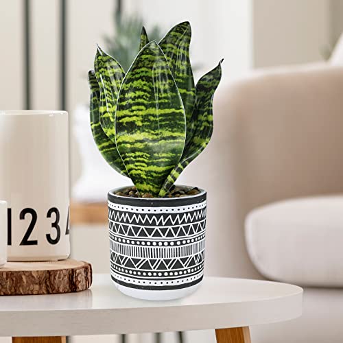 Winlyn 3 Pcs Small Potted Plants Artificial Succulents Hanging Plants and Faux Tropical Snake Plant in Black Geometric Pots for Modern Home Kitchen Windowsill Table Shelf Indoor Outdoor Greenery Decor