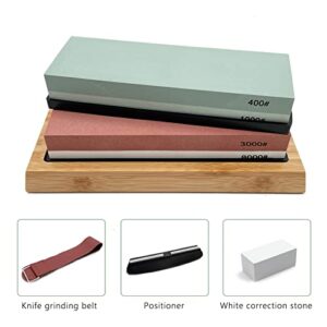 Zalaxt 9 PCS Knife Sharpening Kit, 4 Side Grit Professional Sharpening Stone Whetstone 400 1000 3000 8000 Grit, Flattening Stone, Angle Guide, Leather Strop Whetstone Sharpening Kit