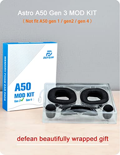 A50 Gen 3 Mod Kit - defean Replacement Earpads and Headband Compatible with Astro A50 Gen 3 Headset,Ear Cushions, Upgrade High-Density Noise Cancelling Foam, Added Thickness (Black Breathable Fabric)