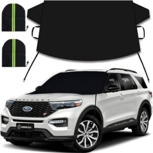 car windshield cover for ice and snow, windshield frost cover ice removal wiper protector, enhanced 600d oxford fabric windshield snow cover, winter car accessories for most cars trucks vans suvs