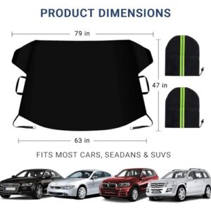 Car Windshield Cover for Ice and Snow, Windshield Frost Cover Ice Removal Wiper Protector, Enhanced 600D Oxford Fabric Windshield Snow Cover, Winter Car Accessories for Most Cars Trucks Vans SUVs