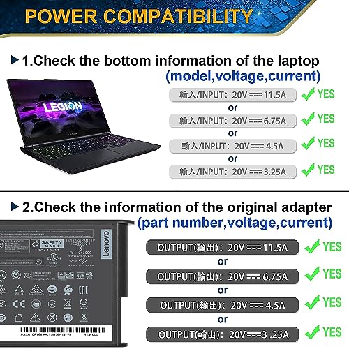 New 230W 20V 11.5A AC Adapter for Lenovo Legion Y7000 Y7000P Y9000K Y520 Y520-15 R720 Y92, PN: ADL230NLC3A 01FR046 SA10M42756 SA10E75805 PA-1231-12LA ADL230NDC3A 01FR044 Laptop Power Supply