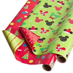 papyrus disney wrapping paper bundle for kids, mickey mouse and christmas decorations (2 rolls, 60 sq. ft.)
