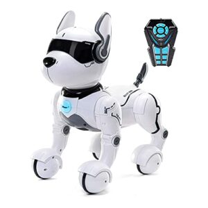 remote control robot dog toy with voice control, rc dog robots toys for kids 3,4,5,6,7,8,9,10 year old and up, smart & dancing robot toy, imitates animals mini pet dog robot - white