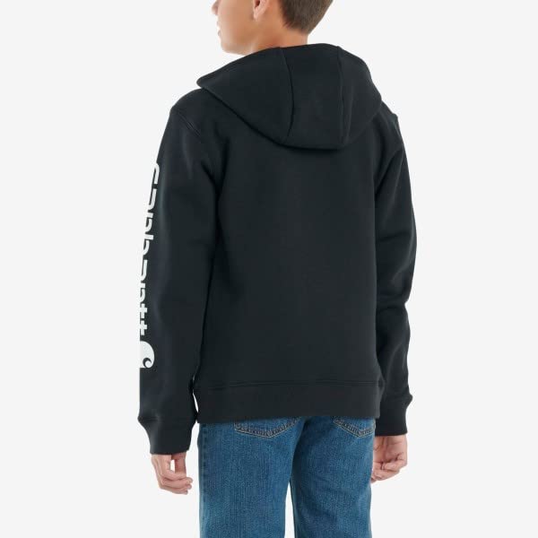 Carhartt Boys' Long Sleeve Hooded Sweatshirt, Caviar Black, Large (14/16)