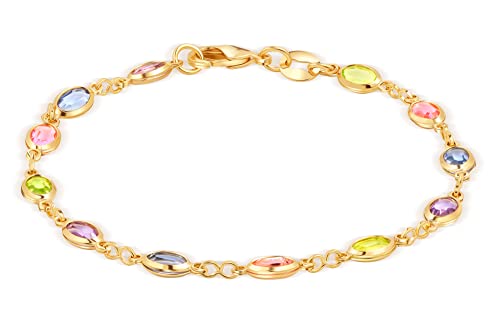 Barzel 18K Gold Plated Light Multicolor Crystal Oval Bracelet