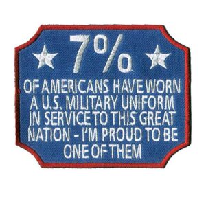 bayonet design - us veterans wax backed embroidered novelty patch - 7% veterans - intended for veterans of the us army, us marines, us navy, us air-force - 4 x 3 1/4 in. non merrowed edge