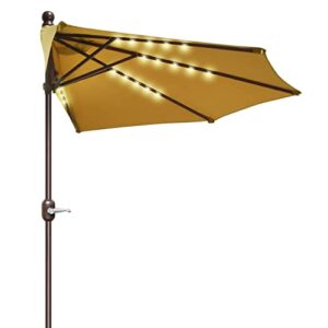 wahhwf half round patio umbrella with lights, 10ft/3m outdoor market table umbrella for wall balcony deck garden porches (color : light brown, size : 3m/10ft)
