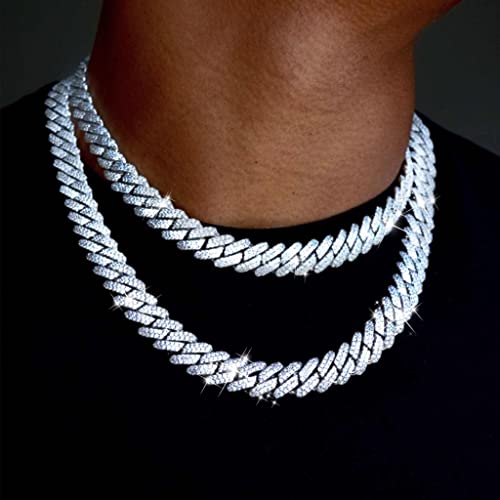 Mens Cuban Link Chain Miami Cuban Necklace 18K Gold Silver Chain Diamond Cut Chains For Men Women 14mm Iced Out Hip Hop Jewelry