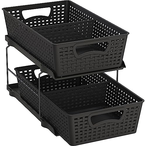 SimpleHouseware 2 Tier Bathroom Organizer Tray Pull-Out Sliding Drawer/Under-Sink Storage, Black