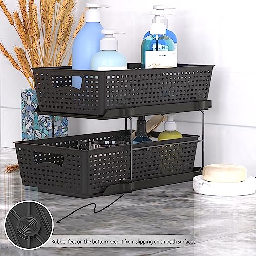 SimpleHouseware 2 Tier Bathroom Organizer Tray Pull-Out Sliding Drawer/Under-Sink Storage, Black