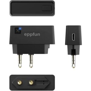 eppfun AK3046E Wireless Transmitter for use on Airplanes, Low Latency Bluetooth 5.0 Audio 3.5mm Jack Adapter for Connecting Wireless Headphones/Earbuds